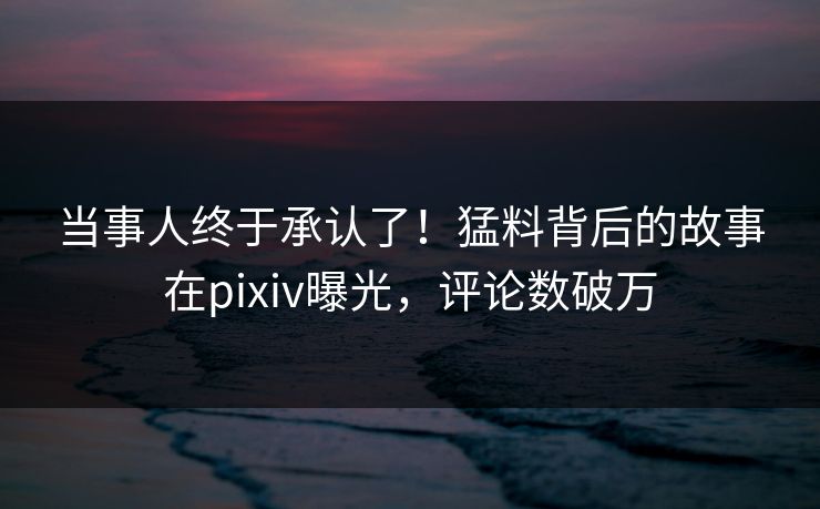 当事人终于承认了！猛料背后的故事在pixiv曝光，评论数破万