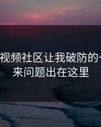 17c网站视频社区让我破防的一瞬间原来问题出在这里