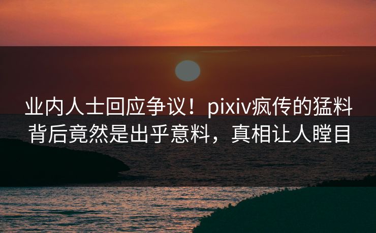 业内人士回应争议！pixiv疯传的猛料背后竟然是出乎意料，真相让人瞠目